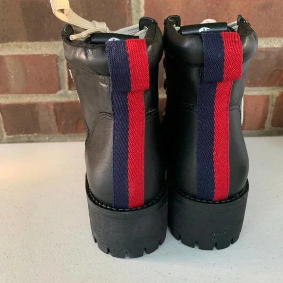 Steve Madden Bam Black Leather Lace Block Heel Combat Boots women's US size 6.5 - Picture 5 of 10